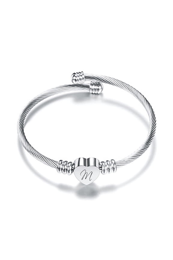 Jewelry 26 Letters Stainless Steel Wire Bracelet Heart-shaped Bracelet