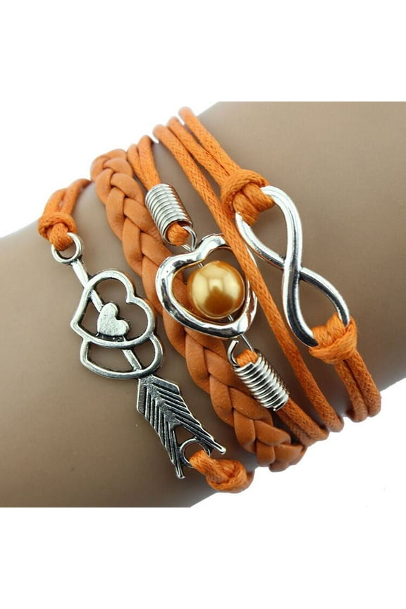 Jewelry Infinity Love Heart Pearl Friendship Antique Leather Charm Bracelet OR