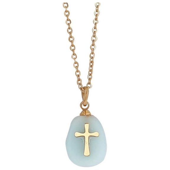 Chmadoxn Jewelry Stainless Steel Natural Stone Cross Necklace Women Clavicle Chain