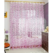 Bouanq Leaf Embroidered Sheer Panel Long Window Crushed Gauze Room Curtain Voile Tulle Window Drapery Rod Pocket