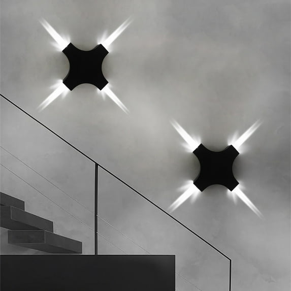 Bouanq Modern Outdoor Wall Sconce Lights,Exterior Up Down Light Fixture, Waterproof Pool Light Four-Sided Luminous Cylinder Wall Mount Lamps for Porch, Backyard, Garage and Patio