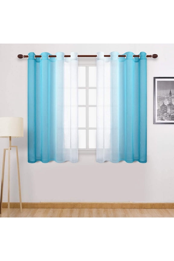 Ombre Sheer Curtains Faux Linen for Bedroom Top Grommets Light Filtering Semi Sheer Curtains for Living Room 63 Inch Length Gradient Voile Window Curtains