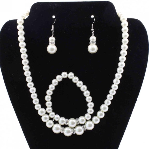 Jovati Pearl Necklace and Earring Set Simulated Shell Pearls Round White Silver Pearl Stud Earrings Bracelets Wedding Jewelry Sets for Bride Bridesmaid Women Necklaces for Women