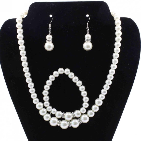 Bouanq Pearl Necklace and Earring Set Simulated Shell Pearls Round White Silver Pearl Stud Earrings Bracelets Wedding Jewelry Sets for Bride Bridesmaid Women Necklaces for Women
