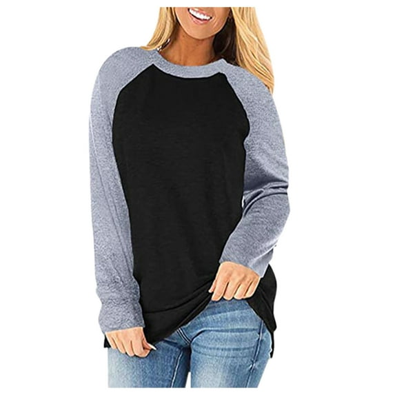 Bouanq Plus-Size Tops for Women Long Sleeve Color Block Raglan Shirts