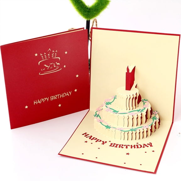 Bouanq School Supplies Three-dimensional Birthday Card Creative 3d Cake Small Card Printing Photo Special Gift Back to School,Gift for Children Friends