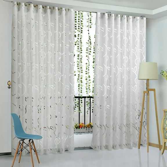Bouanq Semi Sheer SINGLE Panel Window Curtain Burnout Botanical Print, Easy To Hang, Fits up to 1.25" Diameter Rod