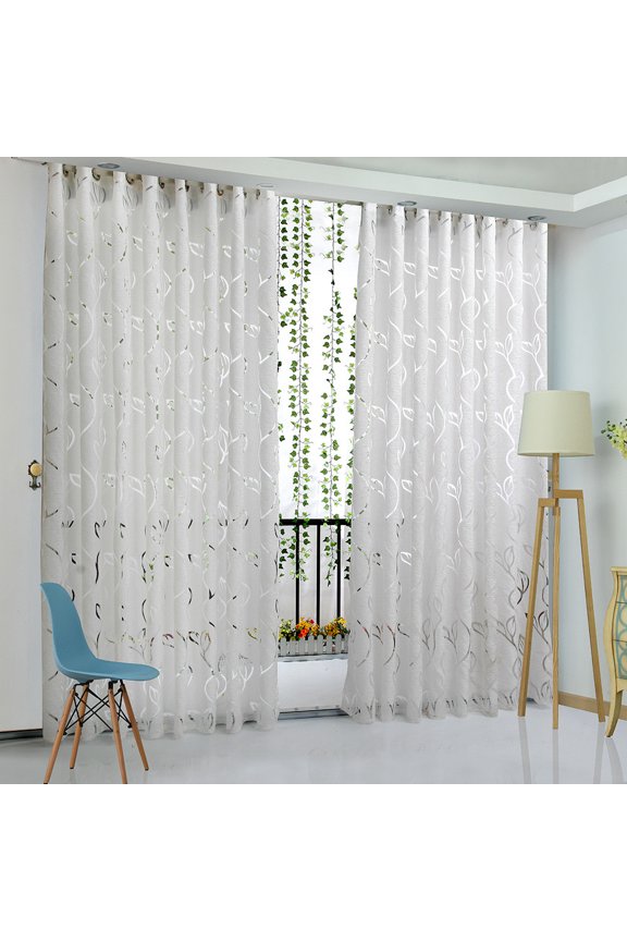 Semi Sheer SINGLE Panel Window Curtain Burnout Botanical Print, Easy To Hang, Fits up to 1.25" Diameter Rod
