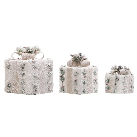 Chmadoxn Set of 3 Christmas Lighted Gift Boxes Decorations, Pre-lit Snowflakes Present Box with Silver Bowknot, Light Up Xmas Tree Skirt Ornament, Indoor Outdoor Plug in for Home Pathway Party