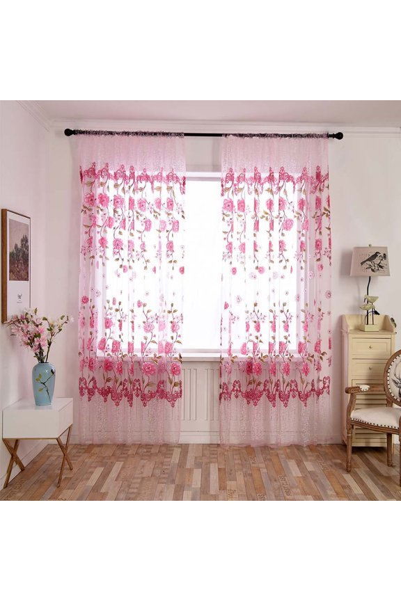 Sheer Curtains for Living Room Embroidered Voile Window Curtains with Floral Design 78 inch Bedroom Kitchen Vintage Rod Pocket 1 Panel