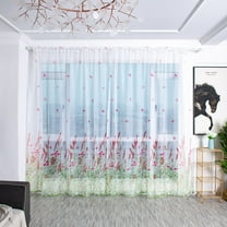 Bouanq Sheer Voile Curtains, Decorative Leaves Embroidery Faux Linen Rod Pocket Window Drapes for Home Kitchen, Living Room and Bedroom