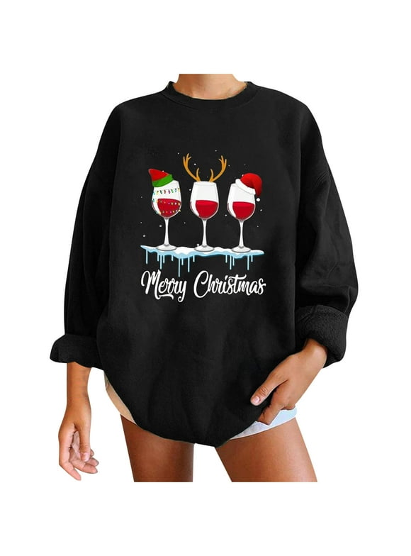 Bouanq Sweaters for women Women's Red Santa Raindeer Sequin Ugly Christmas Sweater - Cute Santa Holiday Sweater with Sequins Funny Ugly Christmas Sweater Gift for Women On Clearance