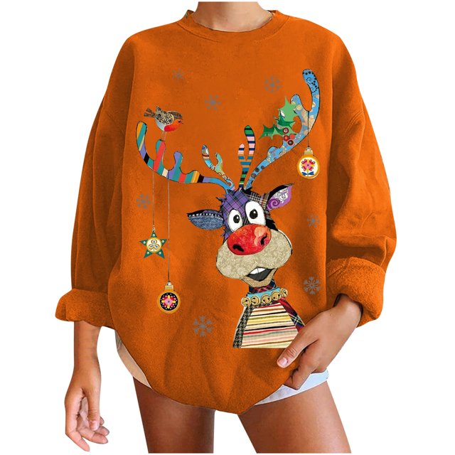 Bouanq Sweaters for women Women's Red Santa Raindeer Sequin Ugly ...