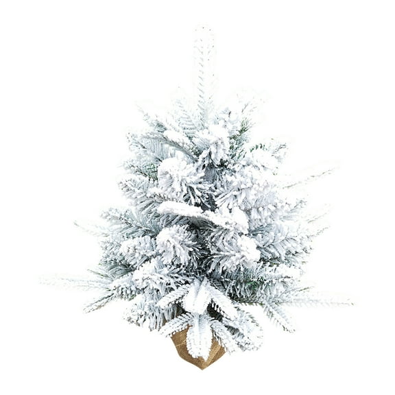 Bouanq Tabletop Mini Christmas Tree, 15 inch Artificial Flocked Desktop Christmas Tree with Burlap Base and Snow, Miniature Pine Christmas Tree Perfect for Christmas Home, Party Decorations