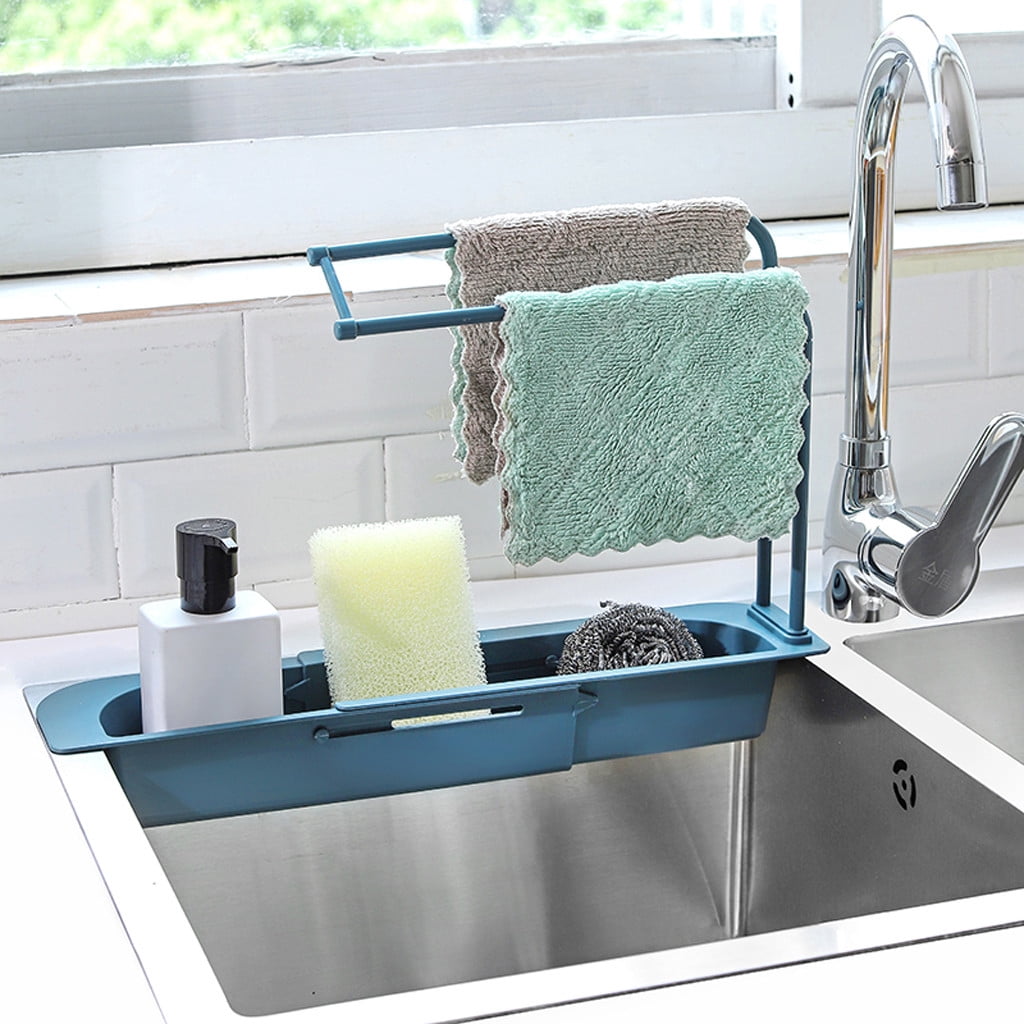 Bouanq Telescopic Sink Holder, Adjustable Drainer Sink Tray Sponge Soap ...
