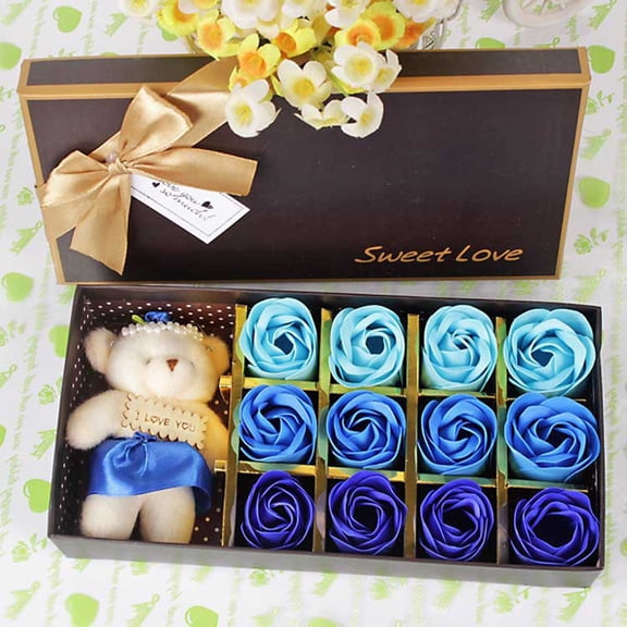 Chmadoxn Valentines Day Artificial Flowers New Valentine's Day Bear Gift Box Gift Rose Gift Small Gift 12 Soap Flower Valentines Day Gifts for Girlfriend Mom Wife
