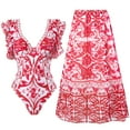 thumbnail image 1 of Bouanq Women's 3 Pieces Swimwear with Mesh Chiffon Maxi Skirt Beach Swimsuit with Matching Cover Ups Floral Sexy Bikini Sets High Cut Push Up Two Pieces Bathing Suit, 1 of 9