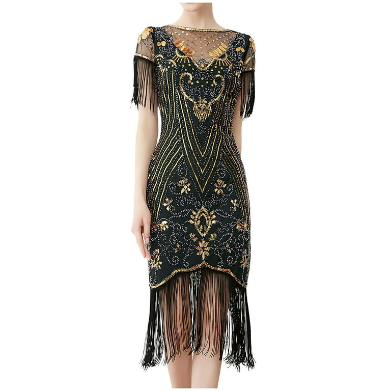 Bouanq Women s Sequin Dress Simple 1920s Flapper Cocktail Party Dresses Prom Women Dress Set V Neck Sleeveless Cocktail Dresses for Party Wedding Evening Walmart