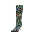thumbnail image 1 of Bouanq Women's Slouchy Knee High Boots Wide Calf Pointed Toe Side Zipper Chunky Heel Long Boots Winter Shoes, 1 of 4