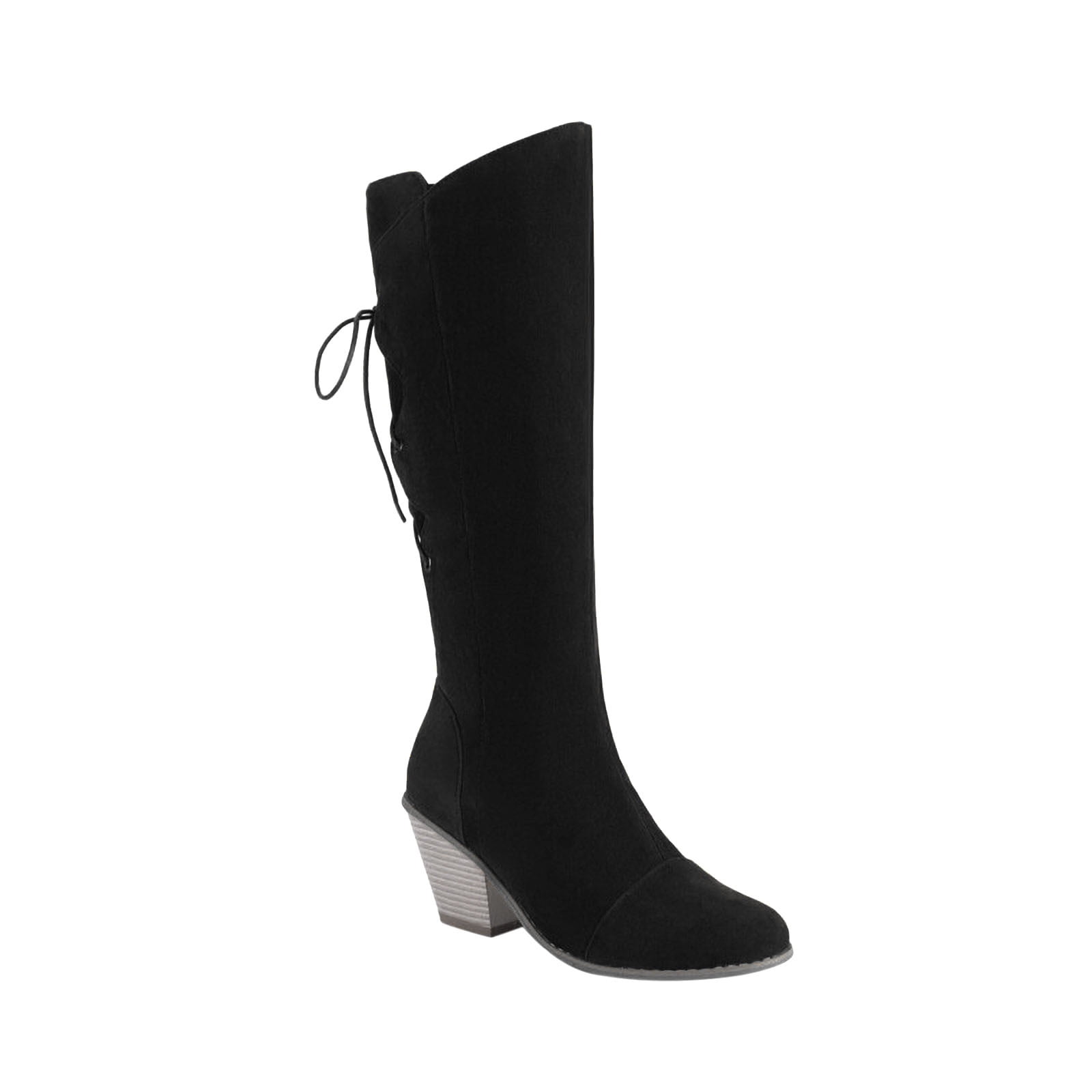 Bouanq Womens Cowboy Boots Wide Calf Knee High Boots Platform Chunky Heel Tall Boots Suede Dress