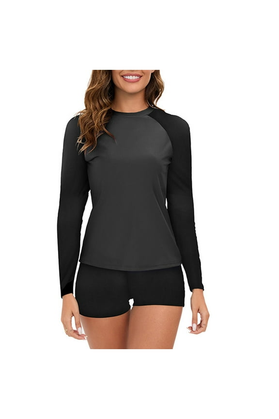 Womens Two Piece Swimsuit 2025 Tankini Bathing Suits Rash Guard Long Sleeve Bathing Suit UV Block Swimsuits Boy Shorts Bottom Swim Shirt