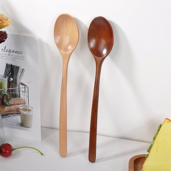 Bouanq Wooden Spoon Fork Bamboo Kitchen Cooking Utensil Tools Soup-Teaspoon Tableware for Eating Mixing Stirring