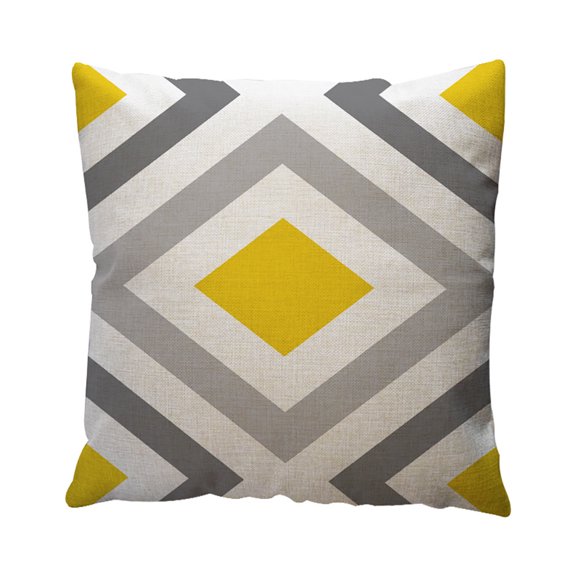 Bouanq Yellow Geometric Pattern Throw Pillow Case Cushion Cover Home Decor Cotton Linen