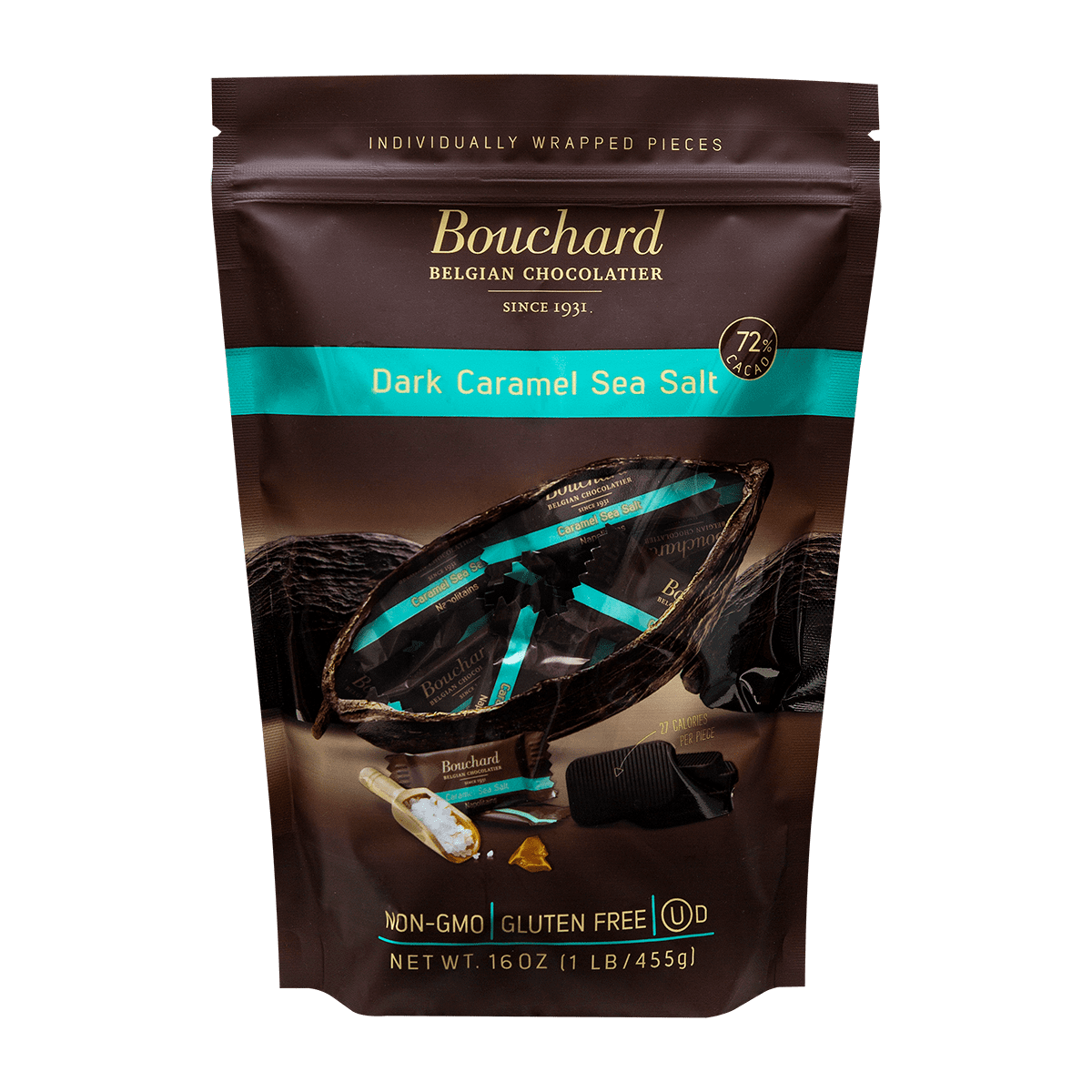 Bouchard Belgian Dark Chocolate with Caramel & Sea Salt Individually Wrapped Napolitains 16