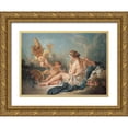 thumbnail image 1 of Boucher, Francois 14x11 Gold Ornate Wood Framed with Double Matting Museum Art Print Titled - Nymph Playing The Flute With Putti, 1 of 4