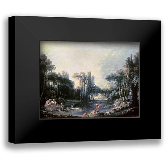 Boucher, Francois 14x12 Black Modern Framed Museum Art Print Titled - Landscape With a Pond