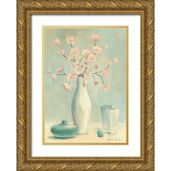 Boucher, Nathalie 18x24 Gold Ornate Wood Framed with Double Matting Museum Art Print Titled - Pink flowers II