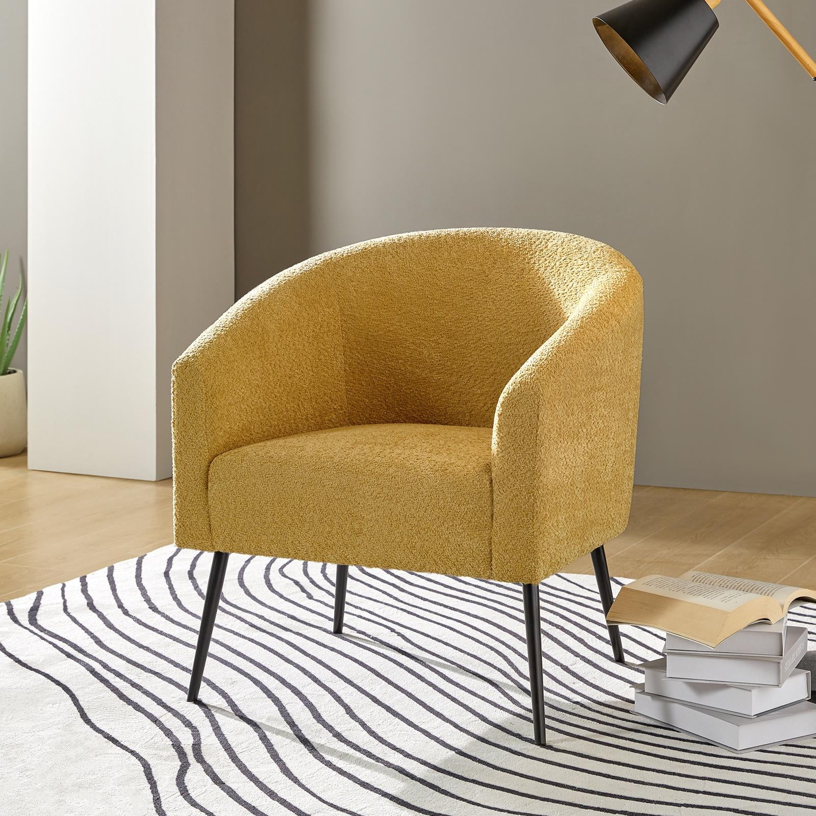 Boucle Accent Chair Barrel Chair Metal Legs Upholstered Chenille Lounge ...