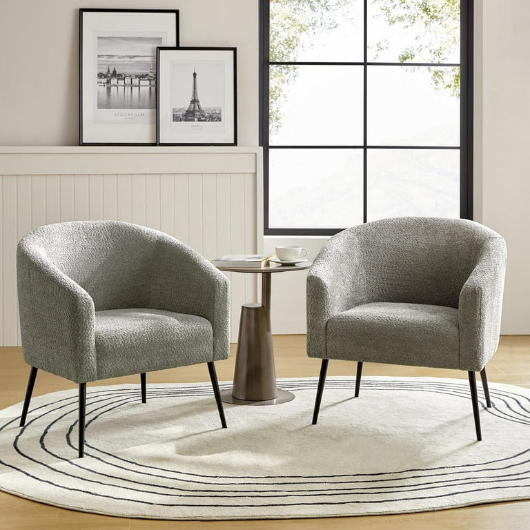 Cadie Upholstered Boucle Barrel Arm Chair Set of 2 Wade Logan Fabric Gray Polyester