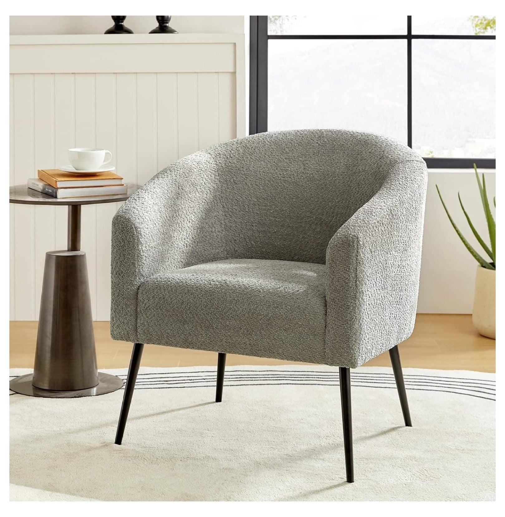 Boucle Accent Chair, Cozy Accent Barrel Chair with Metal Legs
