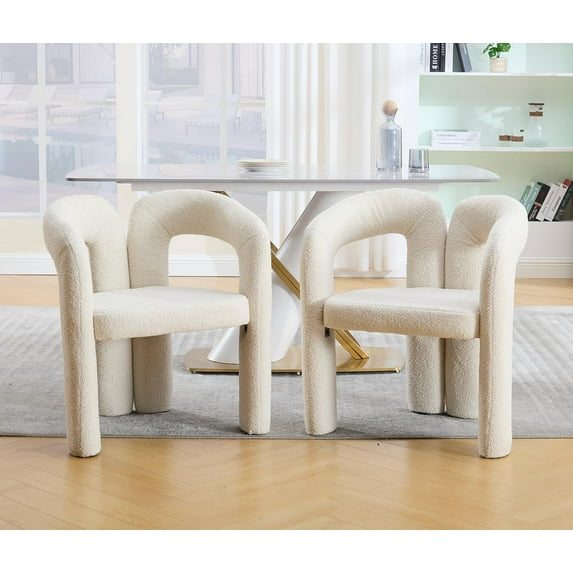 Boucle Accent Chairs Set of 2, Modern Upholstered Barrel Dining Chair - Fabric Living Room Chairs,Comfy Barrel Side Chair Lounge Arm Chair for Living Room,Kitchen, Dining Room