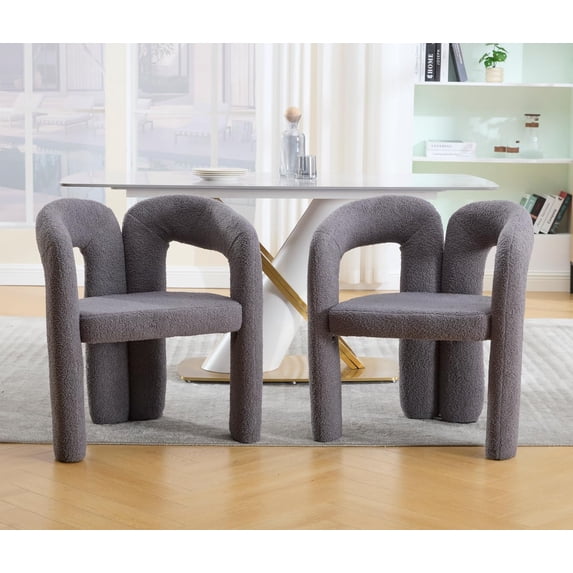 Boucle Accent Chairs Set of 2, Modern Upholstered Barrel Dining Chair - Fabric Living Room Chairs,Comfy Barrel Side Chair Lounge Arm Chair for Living Room,Kitchen, Dining Room