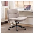 Boucle Cross Legged Chair with Wheels, Wide Armless Desk Chair, Back