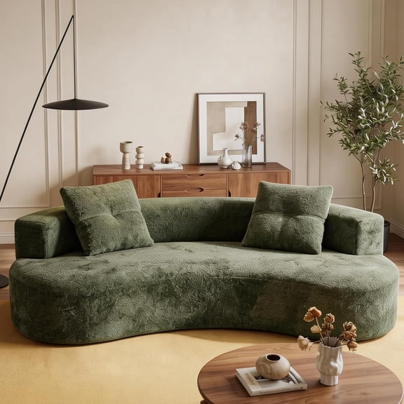 Boucle Curved Sofa 79.5" with 2 Pillows, 3-Seater Curved Couch | Upholstered Curved Sofa, Modern Deep Seat Floor Lounge Curved Couch with Armrest, No Assembly for Living Room Bedroom