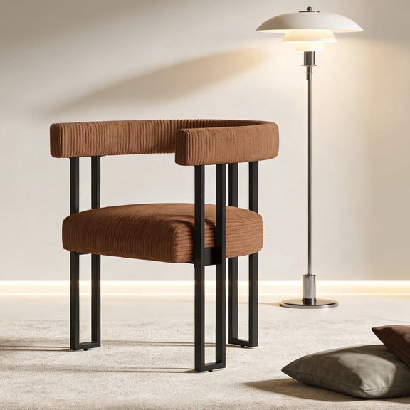 Boucle Dining Chair Corduroy Upholstered Dining Room Chairs Kitchen Chairs with Metal Legs Mid Century Modern Chair for Dining Room, Kitchen (Coffee, 1)