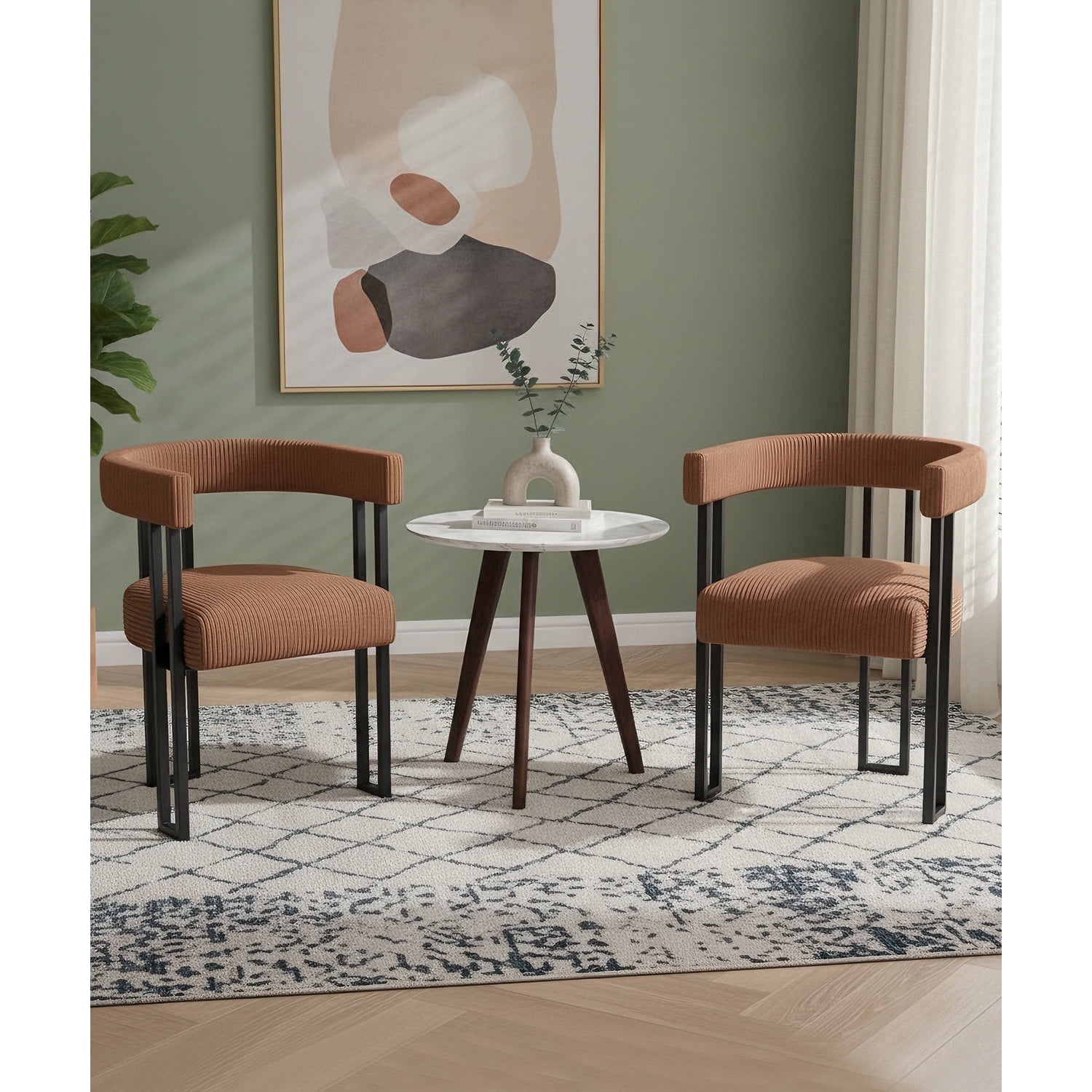 Boucle Dining Chair Set of 2 Corduroy Upholstered Dining Room Chairs Kitchen Chairs with Metal Legs Mid Century Modern Chair for Dining Room, Kitchen (Coffee, 2)