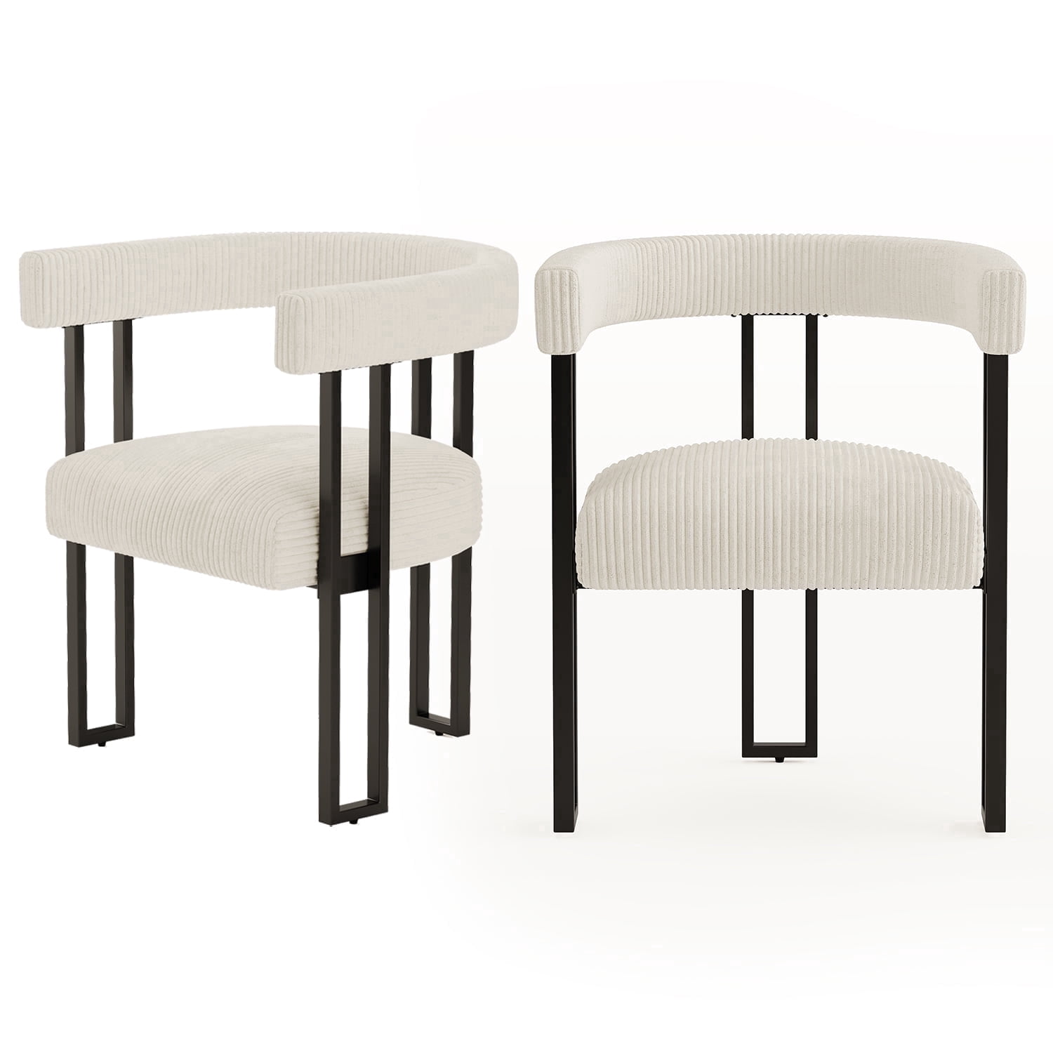 Boucle Dining Chair Set of 2 Corduroy Upholstered Dining Room Chairs Kitchen Chairs with Metal Legs Mid Century Modern Chair for Dining Room, Kitchen (White, 2)