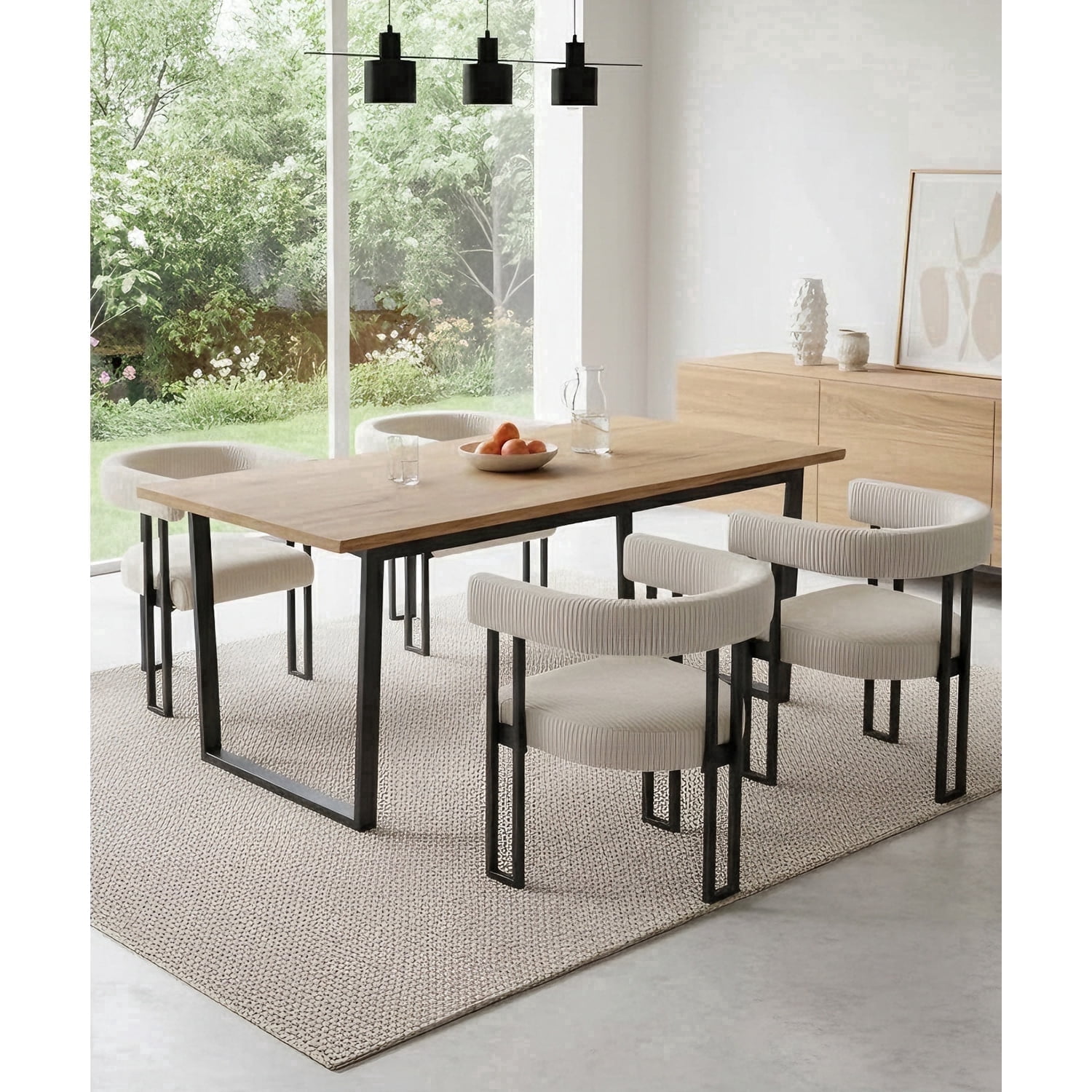 Boucle Dining Chair Set of 4 Corduroy Upholstered Dining Room Chairs Kitchen Chairs with Metal Legs Mid Century Modern Chair for Dining Room, Kitchen (White, 4)