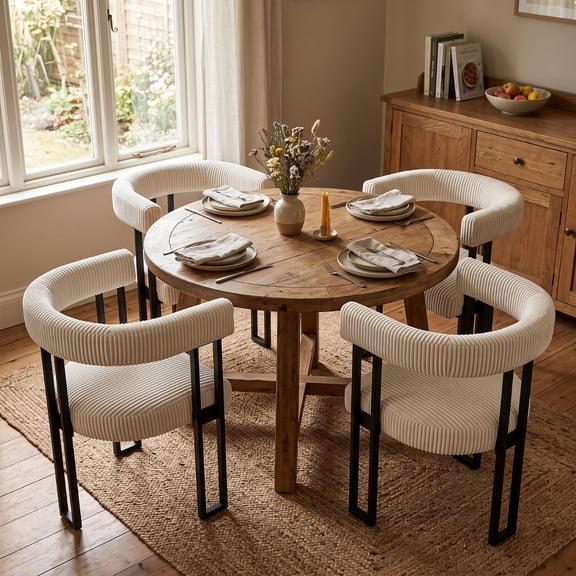 Boucle Dining Chair Set of 4 Corduroy Upholstered Dining Room Chairs Kitchen Chairs with Metal Legs Mid Century Modern Chair for Dining Room, Kitchen (White, 4)