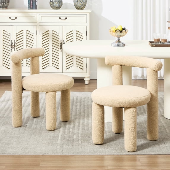 Boucle Dining Chairs Set of 2, Mid Morden Century Chairs with Curved Back Round Upholstered Round Dining Chairs, Armless,for Bedroom Kitchen and Dining Living Reading Room Reception, Camel