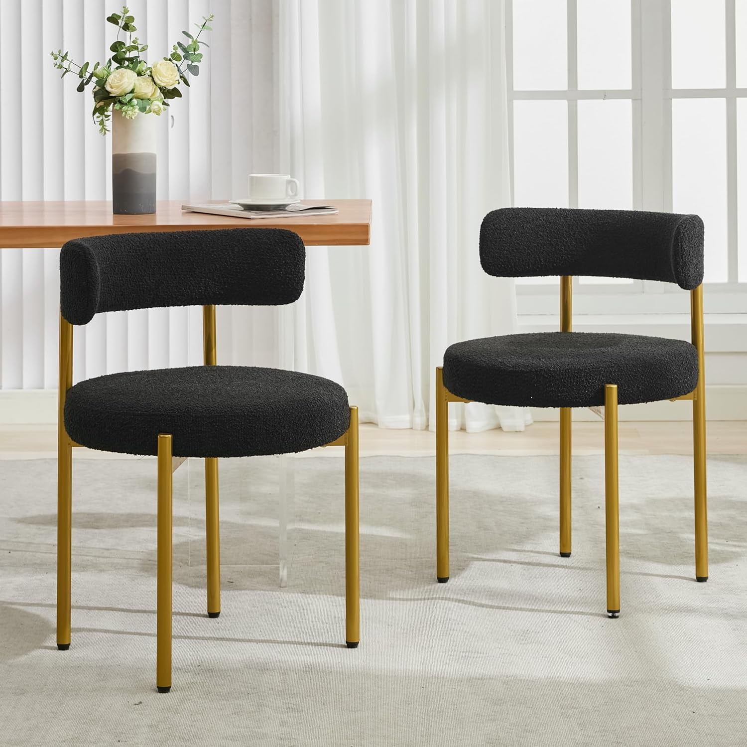 Boucle Dining Chairs Set of 2, Modern Dining Room Chairs with Barrel ...