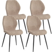 Boucle Dining Chairs Set of 4, Mid Century Modern Kitchen Chairs Comfortable Upholstered Armless Accent Dinning Room Chairs with Back and Metal Legs for Kitchen, Bedroom, Living Room, Brown