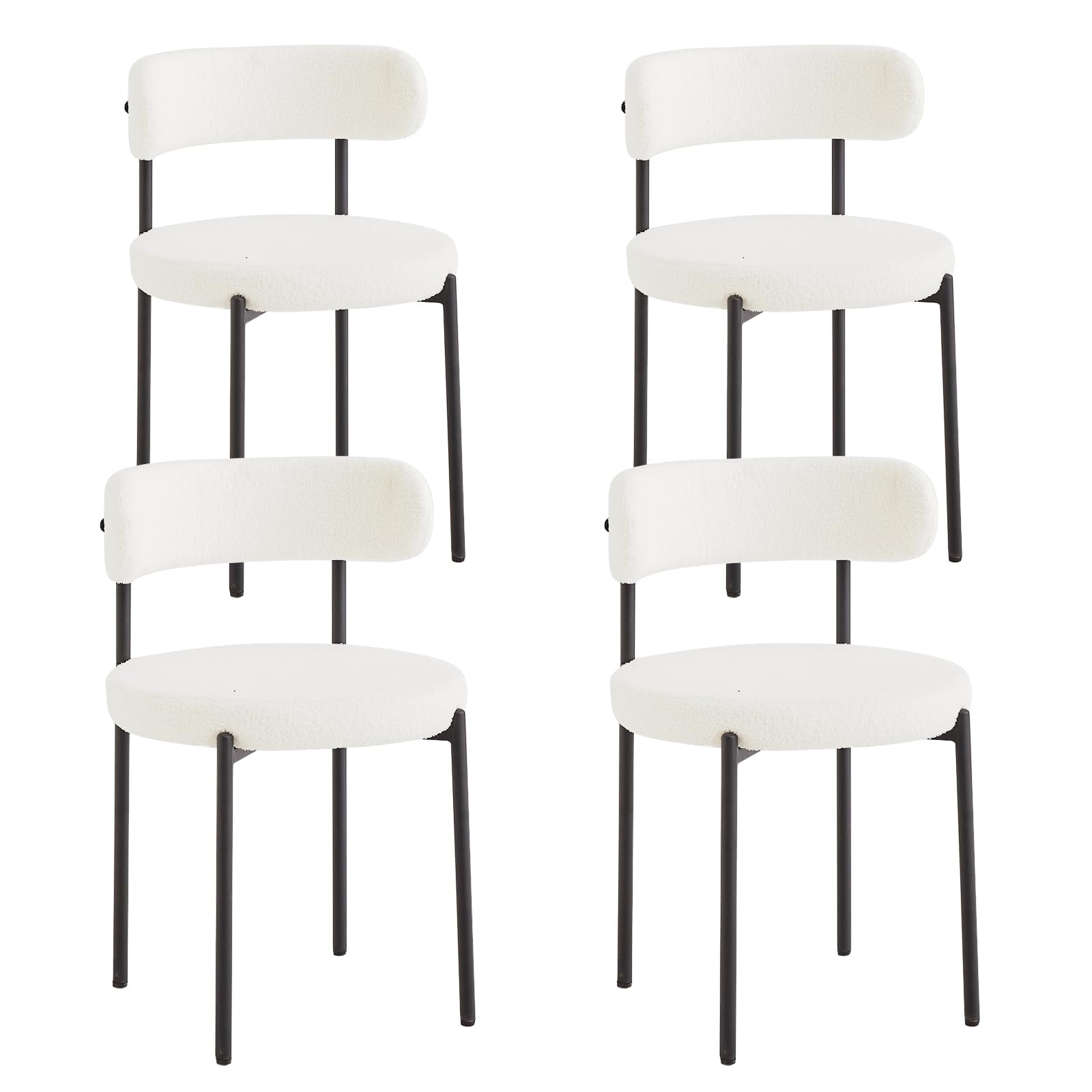 Boucle Dining Chairs Set Of 4, Upholstered Round Kitchen Chairs, Mid