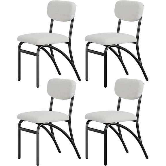 Boucle Dining Chairs Set of 4, Mid-Century Modern Upholstered Chairs with Arched Metal Legs for Kitchen, Dining Room, Living Room, Beige