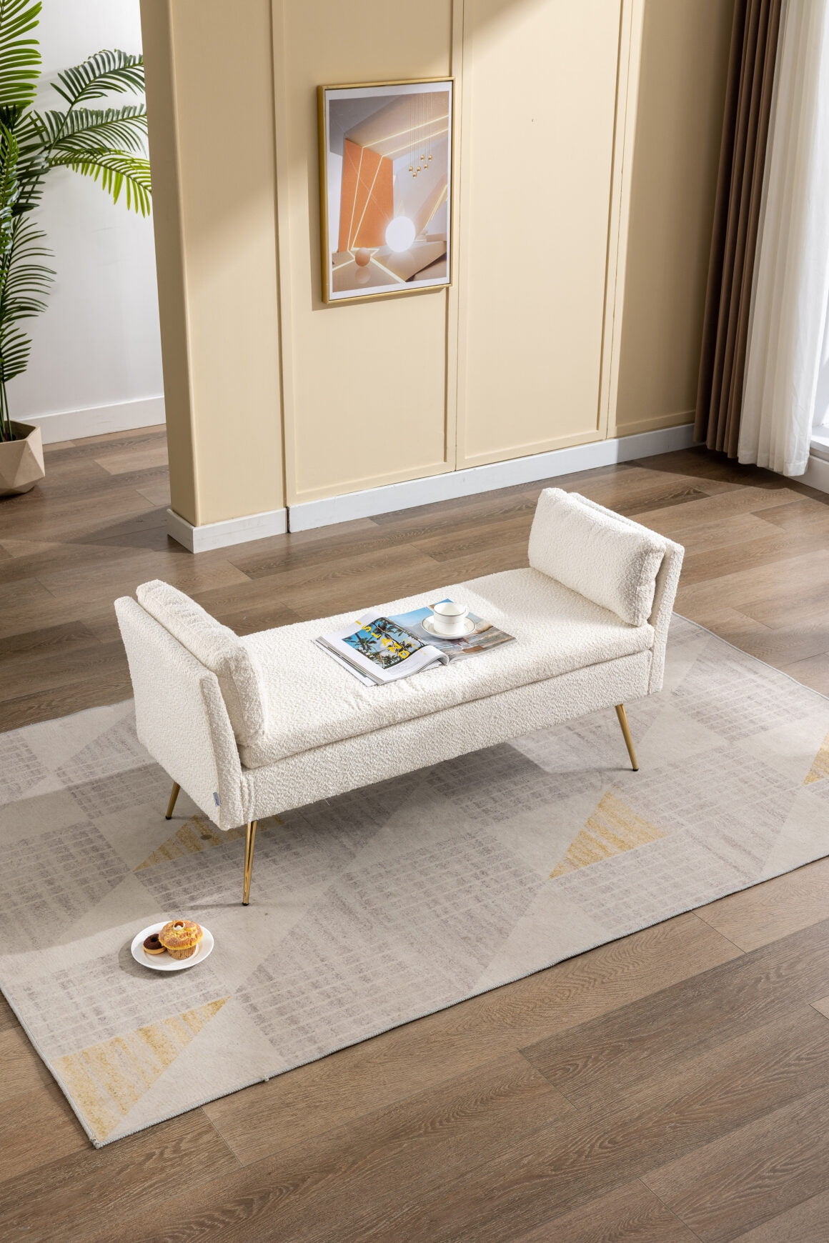 Boucle End Bed Ottoman Bench, Upholstered Bedroom Stool, Traditional