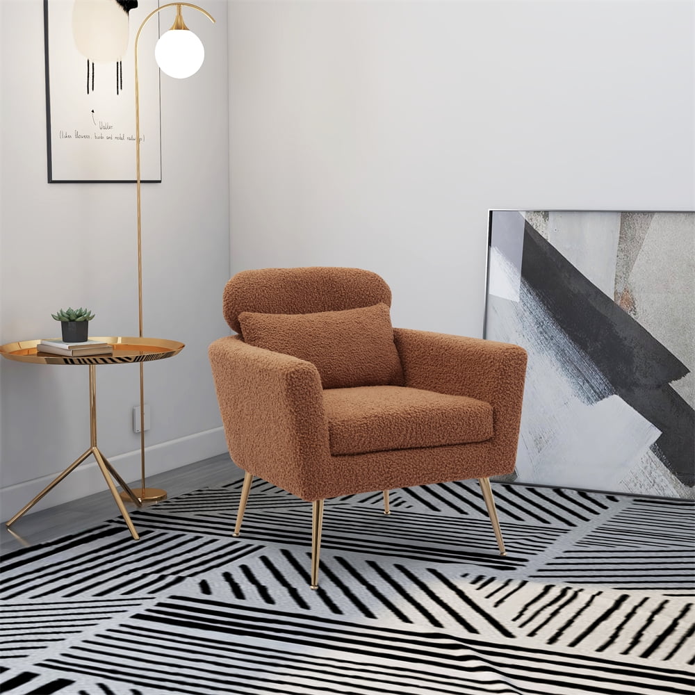 Modern Boucle Fabric Accent Chair with Lumbar Pillow High Back Golden Steel Legs in Bolivia at BOB 1813 Rating 4